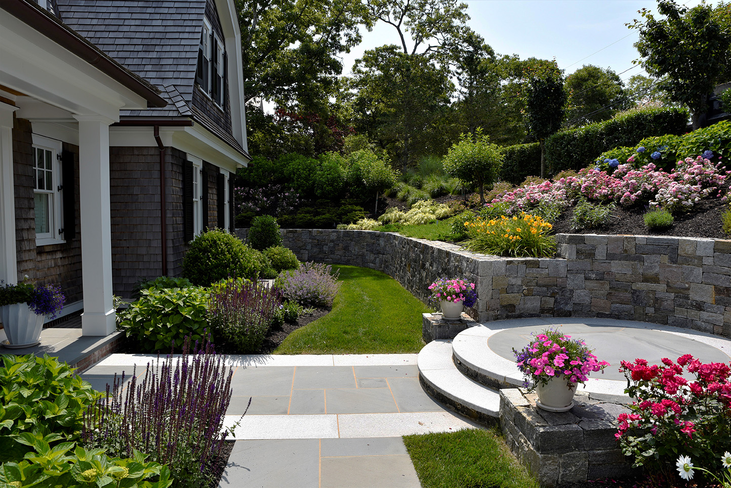 entry walk with plantings and circular steps